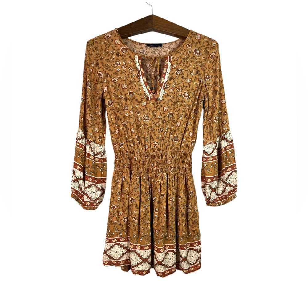 American Eagle Yellow Orange Floral Boho Peasant Long Sleeve Dress Size XS